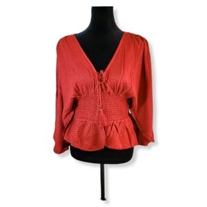 NWT Band of the Free Kacey Red Smocked Waist Top Sz M